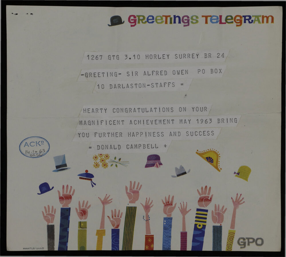 Congratulations Telegram From Donald Campbell