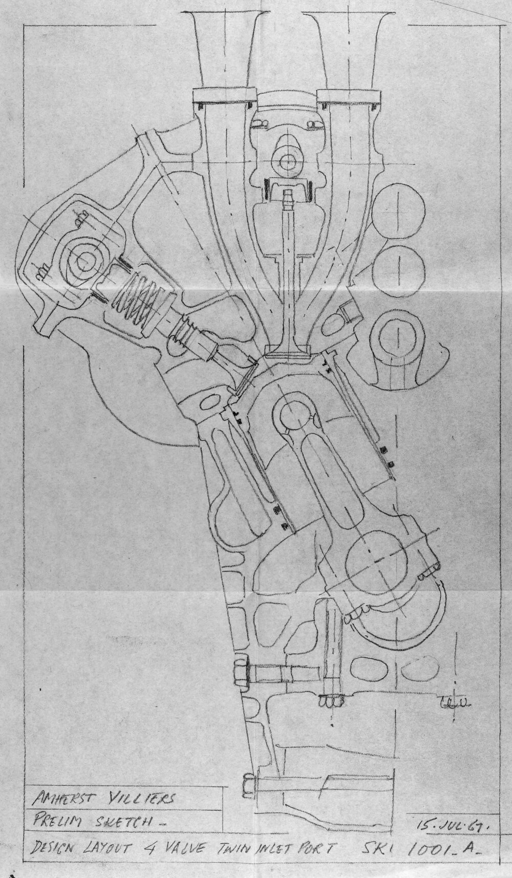 Amherst Villiers Sketch - 12 Cylinder 3 Litre F1 Engine